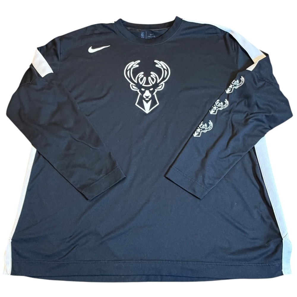 Nike Milwaukee Bucks NBA Shirt Mens XL‎ Black Excellent Dri Fit CW2261-010